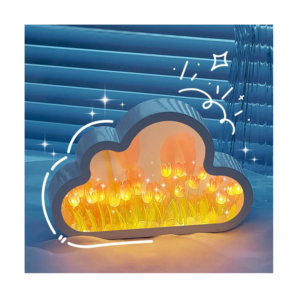 

Cloud-Mirror Night Light Handmade DIY Tulip Girl Living Room Night Light Small Mirror Desktop Light-Emitting Ornaments-E