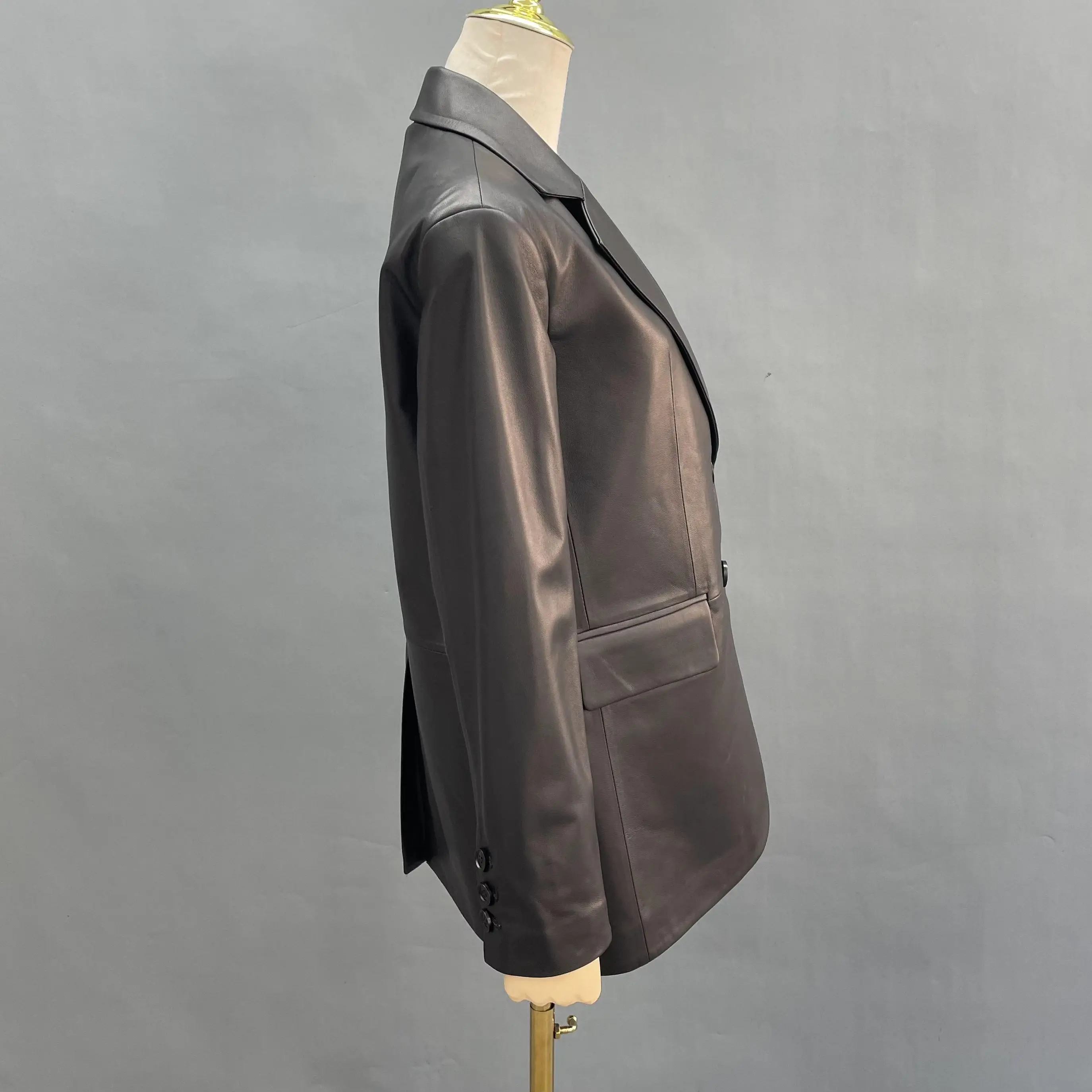 JANEFUR Genuine Leather Jacket Women 2023 Fashion Real Sheepskin Blazer Chocolate Office Lady Outerwear enlarge