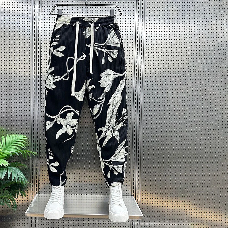 

2024 Summer Casual Handsome Trend Fashion Printing Couple Couples With Leisure High -end Thin-grade Thin Harun Men's Pants