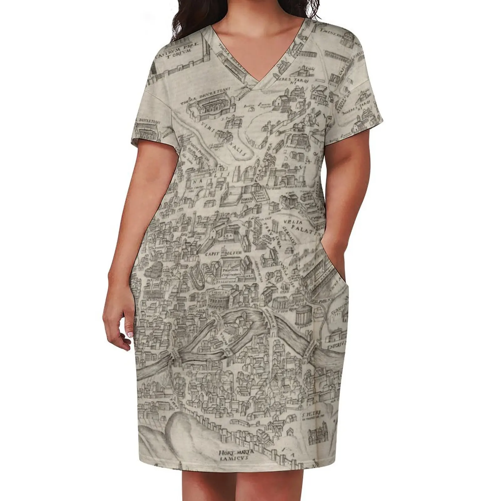 Винтажная картина Рима Италия (1575) Свободное платье с карманами элегантные