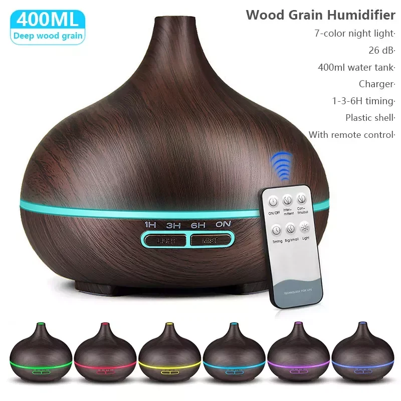 

NEW2023 Diffuser Humidifier Oil Diffuser For Home 400ml Wood Grain Cold Fogger Ultrasonic Mist Maker with Remote Control