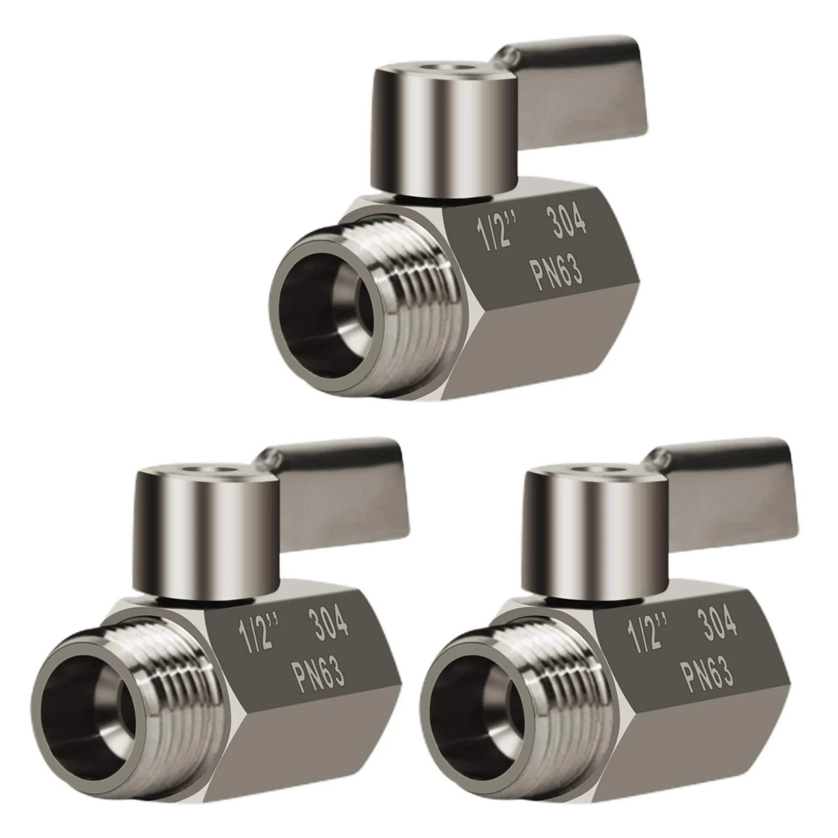 

3X 304 Stainless Steel Mini Ball Valve(1/2 Inch Female x Male) NPT Thread Water Flow Regulator Head Control Valve