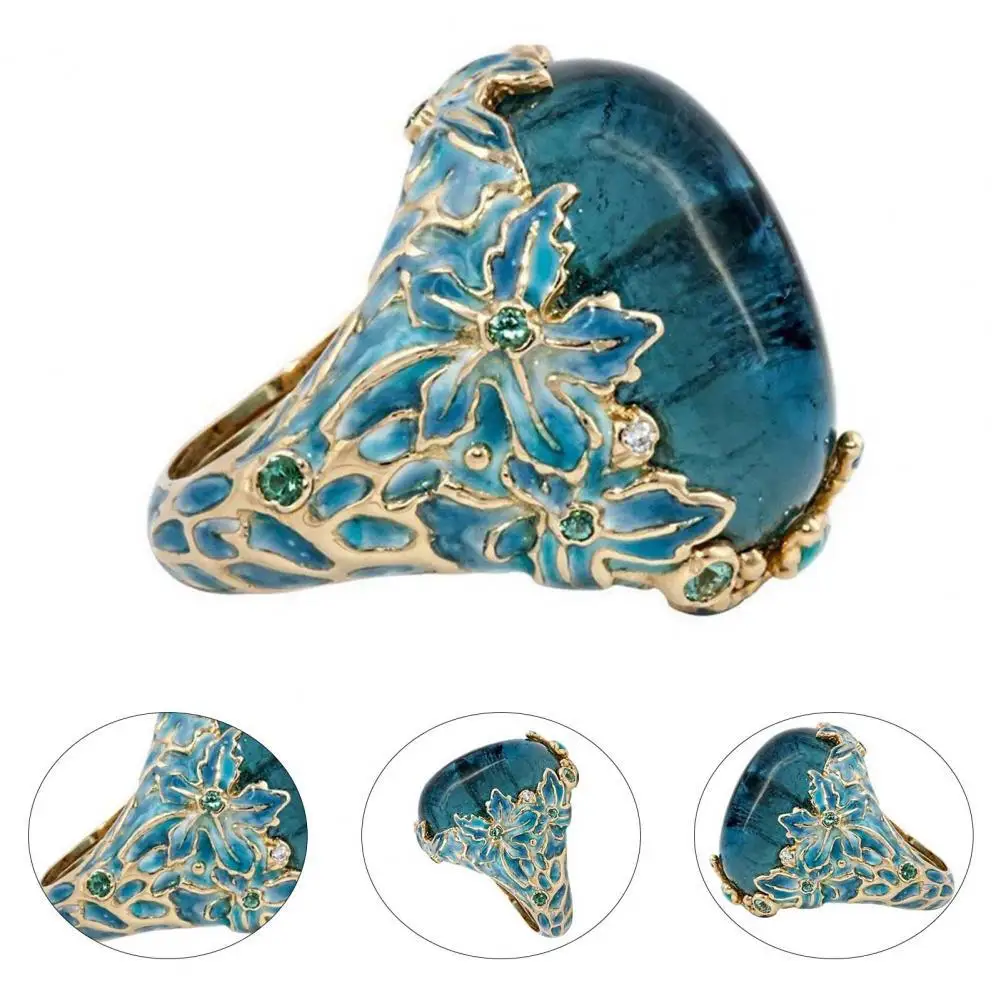 

Ring Decorative Eye-catching Anti-deform Retro Elegant Flower Elements Lady Ring for Daily Life