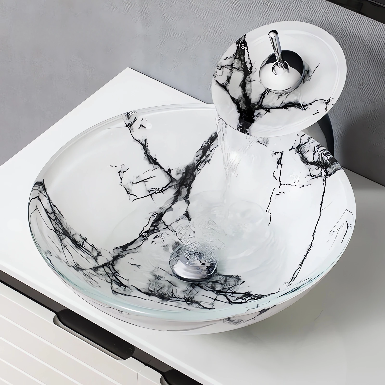 

Ink Color Table Top Washbasin - Marble, Ceramic, Glass - Black and White - Bathroom Sink Cabinet with Wash Basin Cabinets