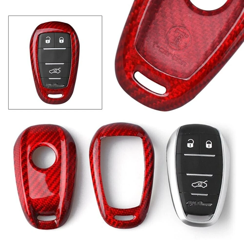 

Real Carbon Fiber Auto Smarte Remote Key Fob Cover Car Keychain Case Shell Holder Trim For Alfa Romeo Giulia 2017-2020