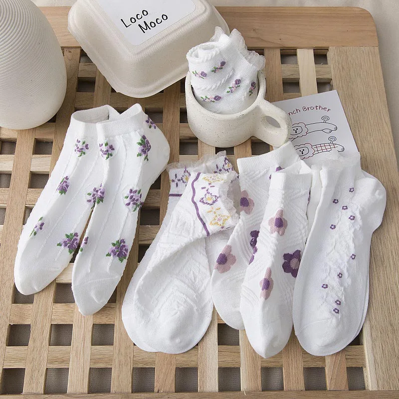 Винтажные кружевные весенне-летние женские носки небольшие цветочные до