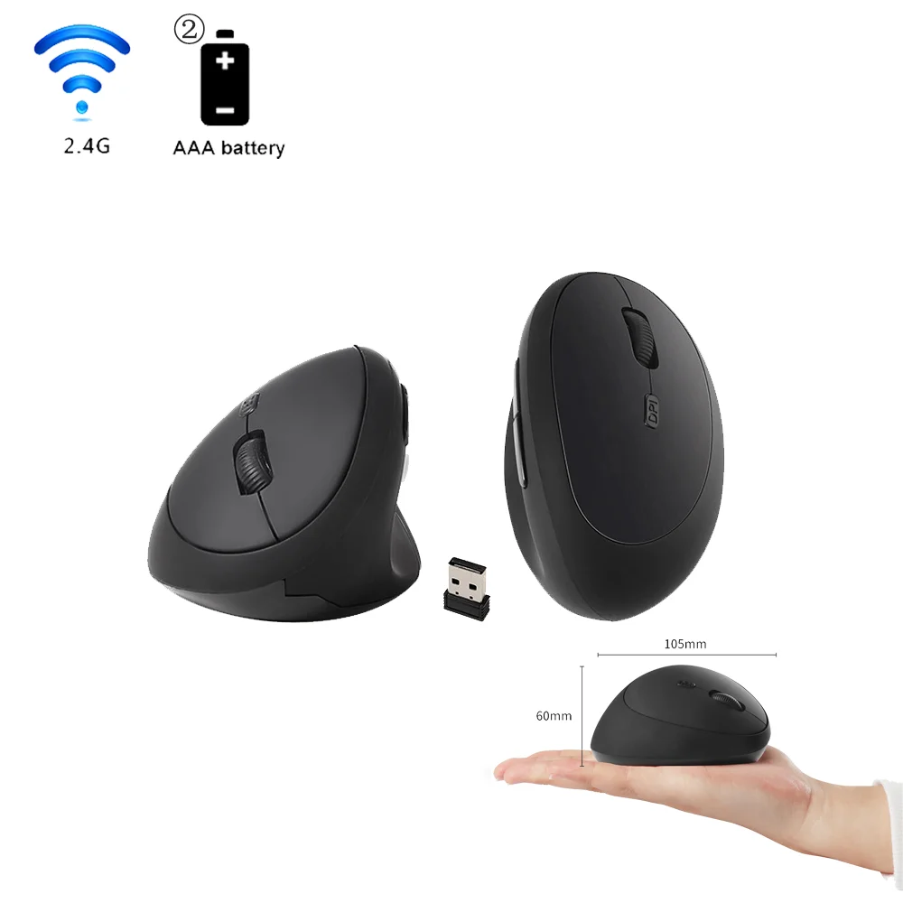 

Wireless Vertical Mouse USB Computer Ergonomic PC Mause 1600DPI 4 Button LED Upright Mice for Desktop Laptop Office Windows