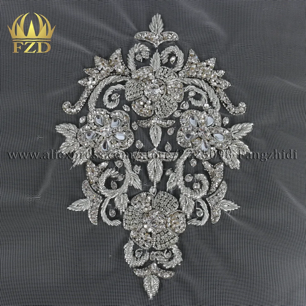 

FZD Handmade Elegant Clear Crystal Stone Patches Crystal with white mesh for Wedding Dresses, DIY Craft Decorative Garments