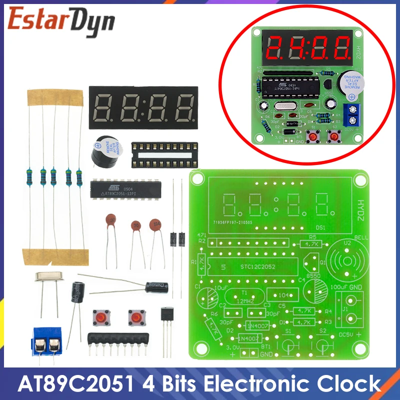 

AT89C2051 Digital 4 Bits Electronic Clock Electronic Production Suite DIY Kit Learing Kit for Arduino