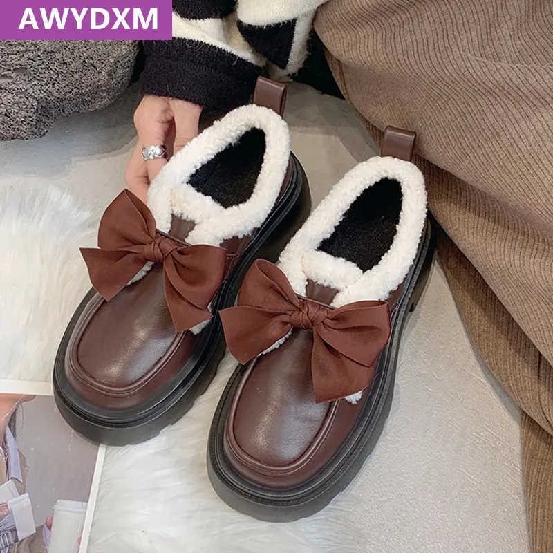 

Женские зимние ботинки на низком каблуке, с коротким плюшем