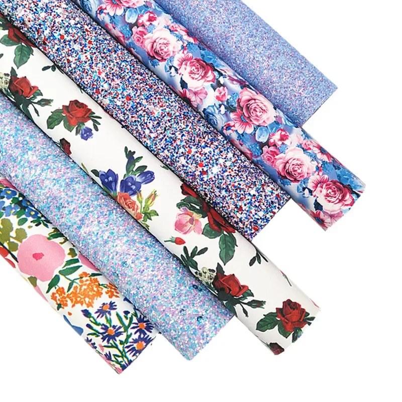 Синие Блестящие Кожаные листы из искусственной кожи с принтом роз бантом кожаные