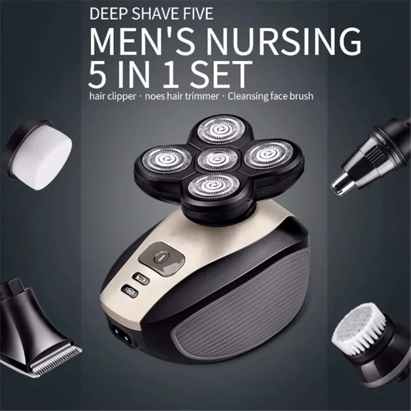 

NEW 2023 Shaver For Men Beard Hair Trimmer 5D Floating Five Blade Heads Nose Hair Trimmer LCD Display