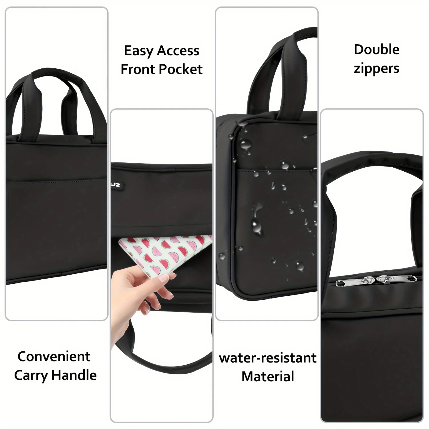 HZB-501 Handheld Makeup Bag - Sleek Black Design Travel Size Water-Resistant On-The-Go Beauty Essentials