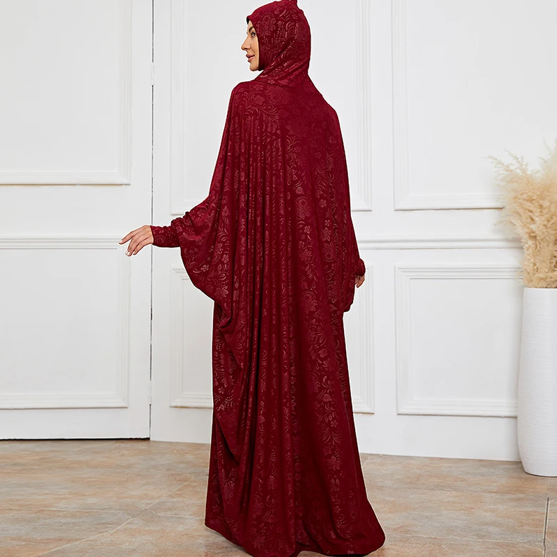 Hijab Islam Prayer Dress Jilbab Muslim Woman 1 Piece For 2022 Jacquard Hooded Abaya Salat Prayer Gown Burka Eid Ramadan Clothes