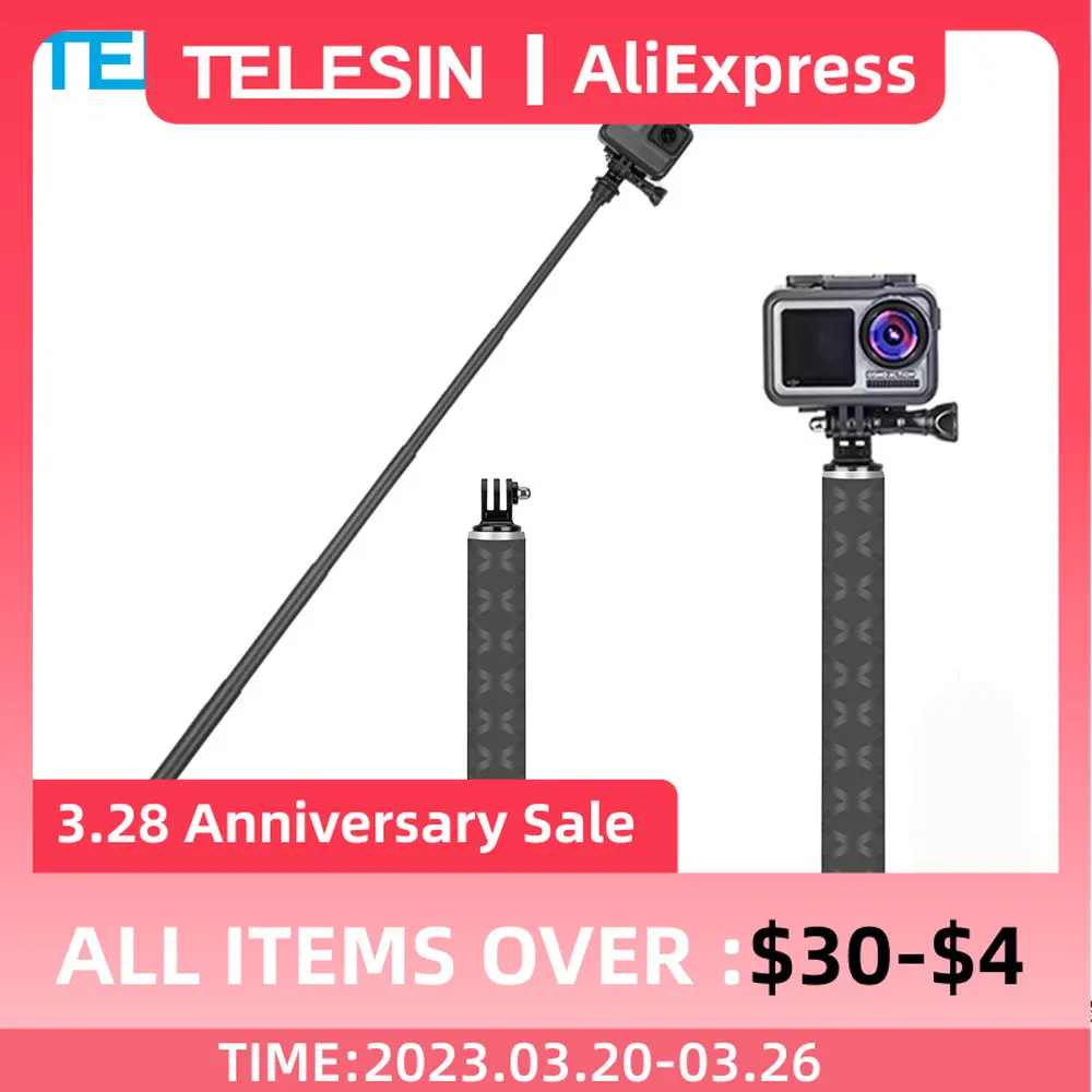 

TELESIN 90cm Monopod Carbon Fiber Selfie Stick Aluminium Alloy Tripod For GoPro Hero 10 9 8 7 6 Osmo Action Insta360 Accessories