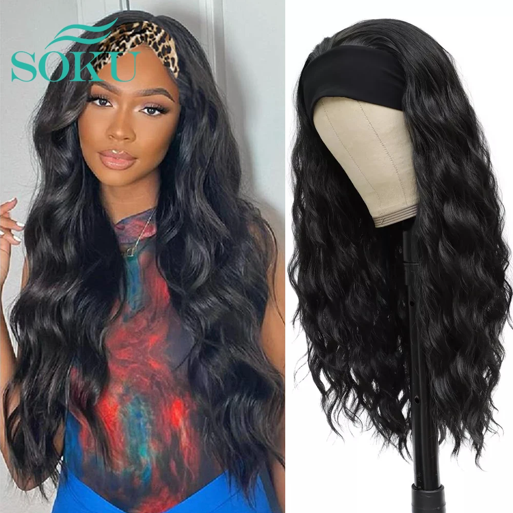 

Искусственные волосы, парики машинной работы, SOKU, натуральные черные волнистые парики, парик с головной повязкой безклеевые парики для чернокожих женщин