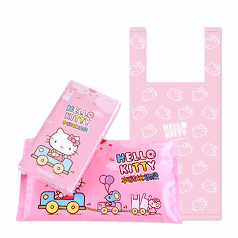 

50Pcs Kawaii Hellokts Car Garbage Bag Anime Kt Cat Cartoon Household Kitchen Thickened Storage Disposable Vest Type Trash Pouch