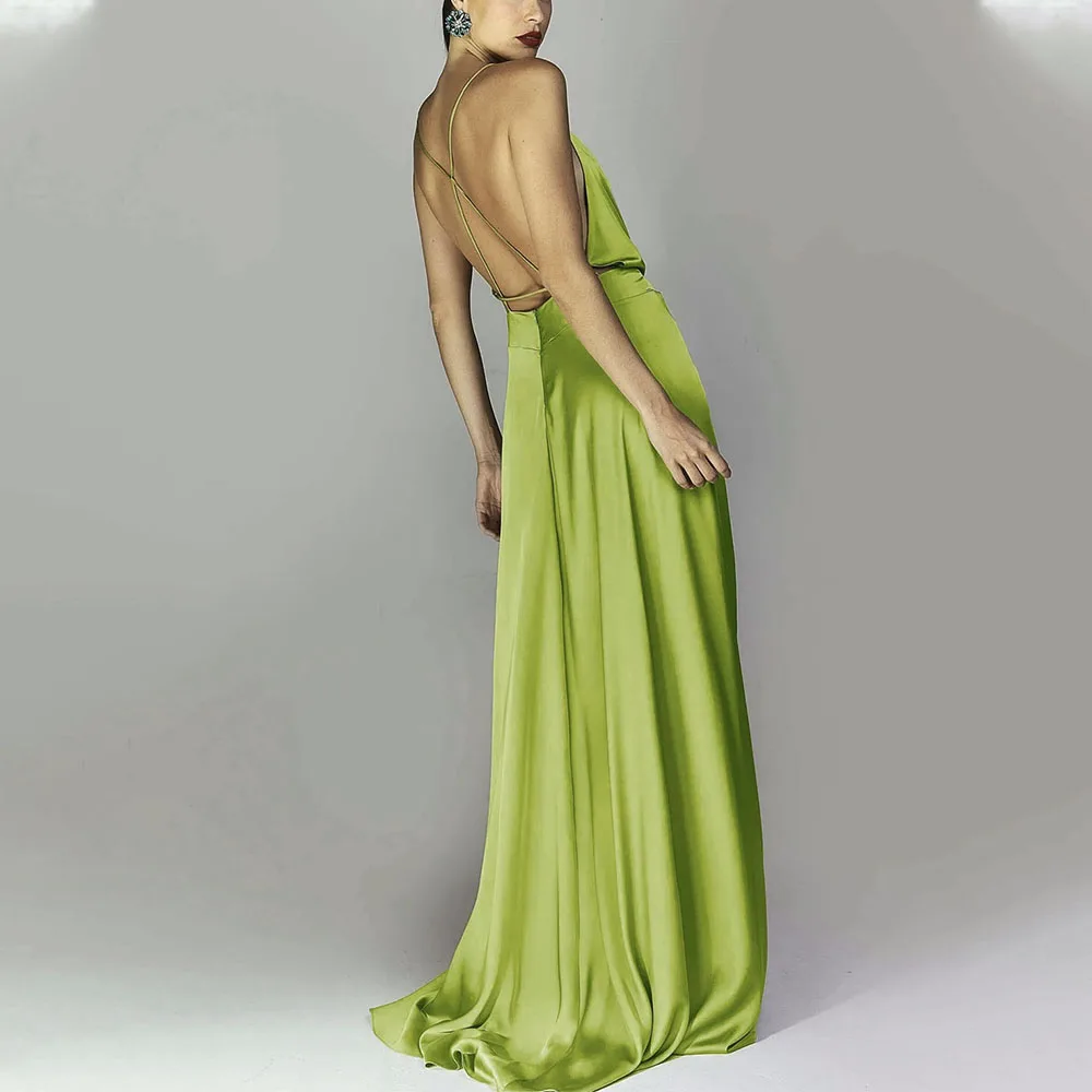 Длинное атласное платье с вырезом новинка 2024 текстурированные однотонные