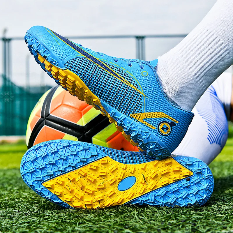 Blue Children's Football Shoes Trainers Size 31-46  Lace-up Low Football Sneakers for Teenager Non-slip Indoor Soccer Cleats Men