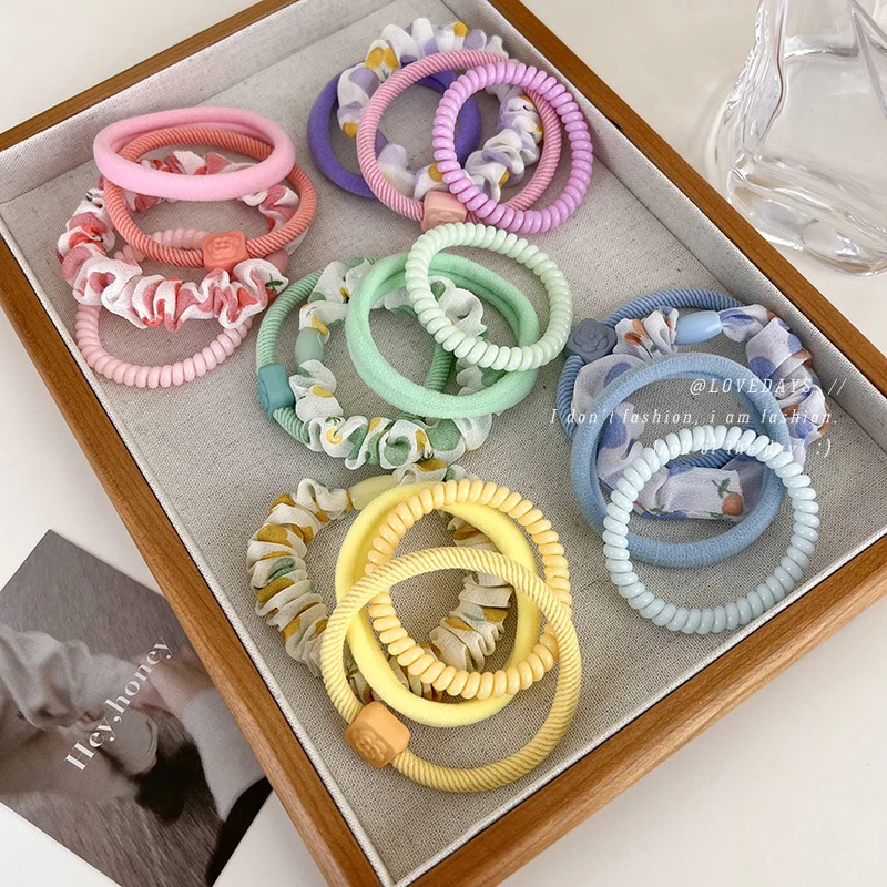 

4pcs/Set Flower Scrunchies Women Solid Color Hair Rope Child Cute Ponytail Holder Rubber Band Elastic Hairband Hair Accessories