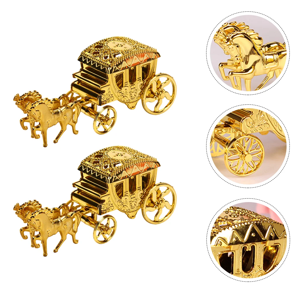 

2 Pcs Wedding Decorations Ceremony Golden Cart Adornment Exquisite Party Supply Plastic Candy Holder Packaging Box Treats Favor