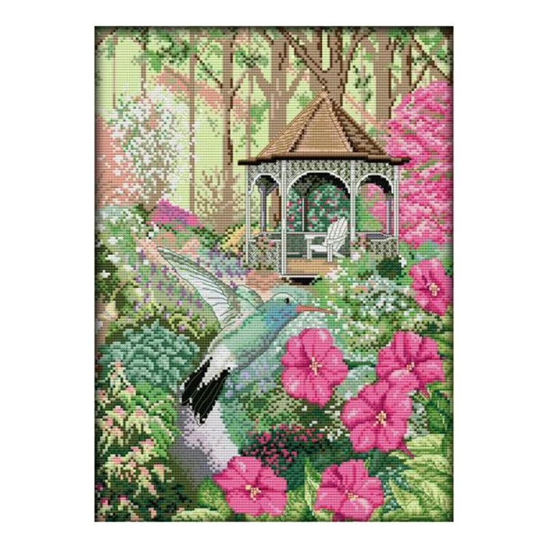 

Картина с птицами и беседкой, наборы для вышивки крестиком, рукоделие, Набор для вышивки на холсте 14 карат, домашний декор