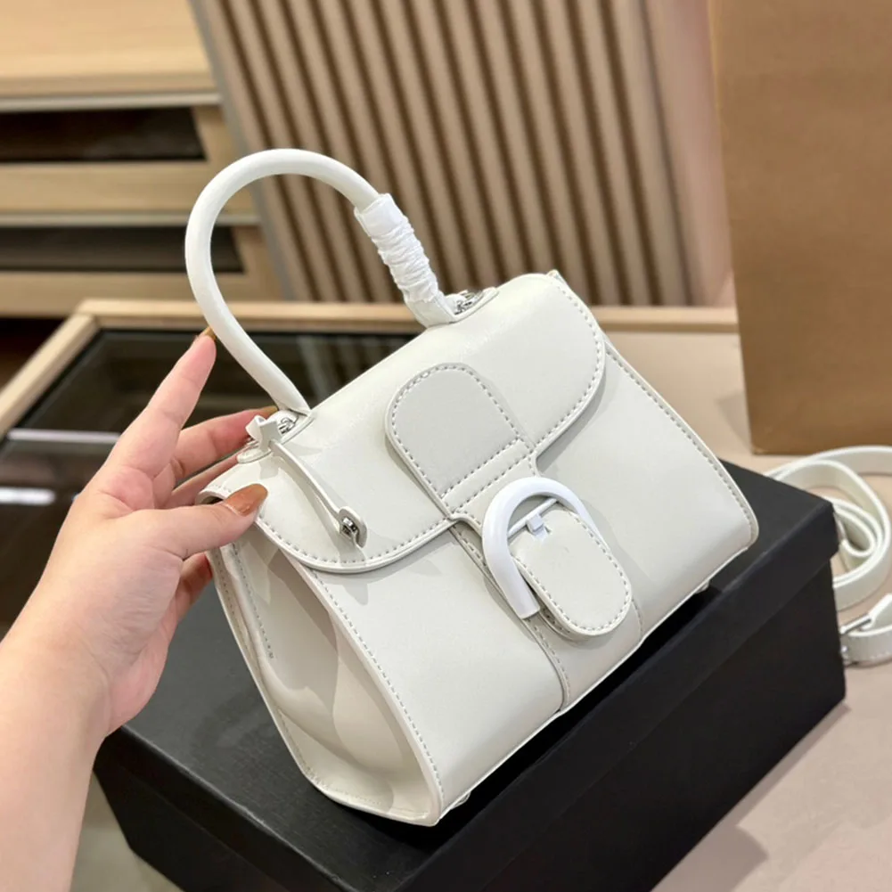 

2023 Genuine Leather Female Mini Shoulder Bags Cool Box Handbags White