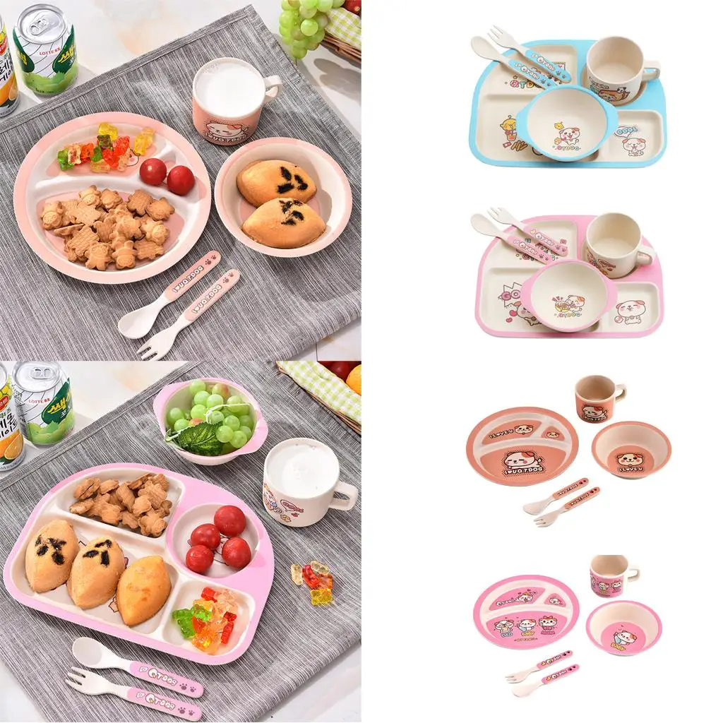 

Kids 5-Piece Dinner Set, Durable Eco-Friendly Bamboo Feeding Set for Boys Girls