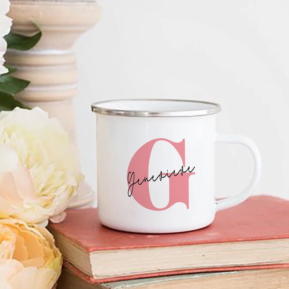 

Personalized Name Cup Women Breakfast Coffee Mug Valentine's Day Gifts for Girlfriend Girl Initial Name Custom Enamel Cocoa Mug