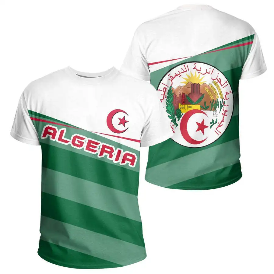 

ALGERIA Men T Shirt Custom Rugby Festival Tshirt Arabic Algerie Flag Print Text French Algeria Jersey Children Tees Kid100-6XL