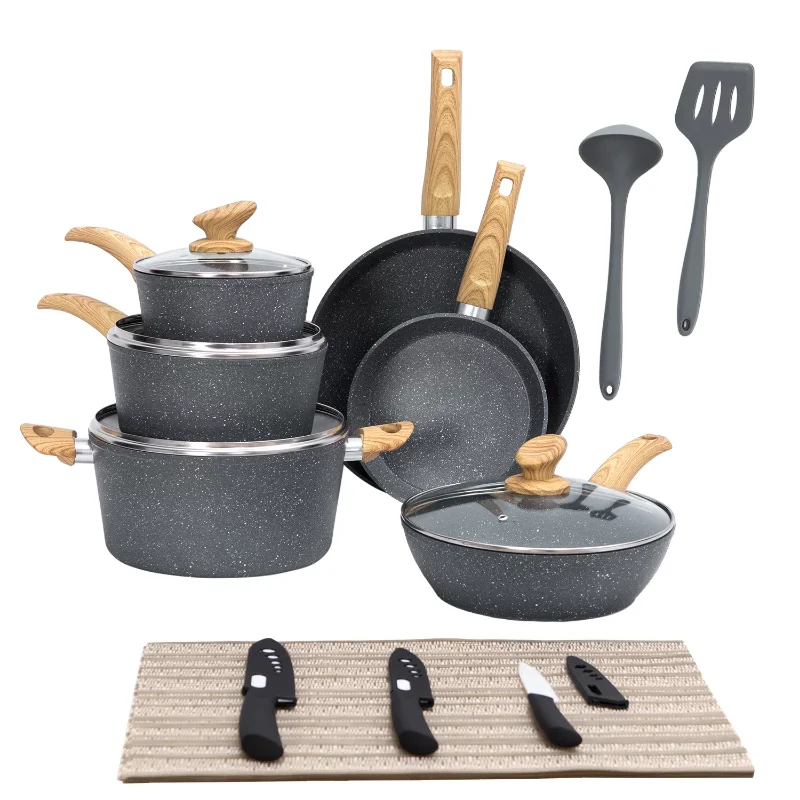 

21 Pieces Cookware Set Granite Nonstick Pots and Pans, Blue Gray