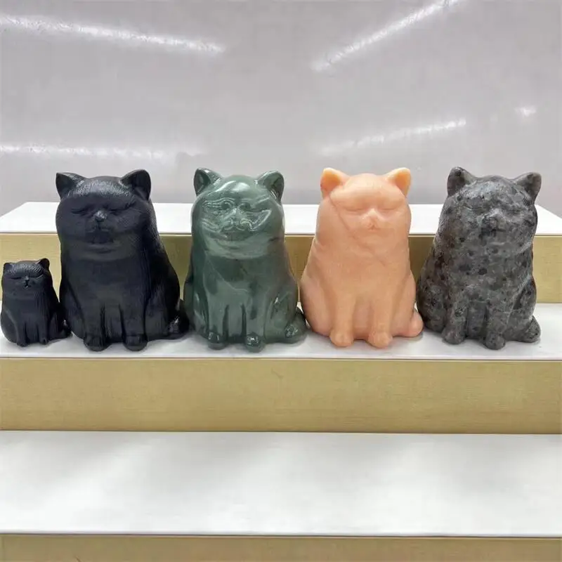 Натуральный кристалл мультфильм Кот резьба ремесла лечебный счастливый камень