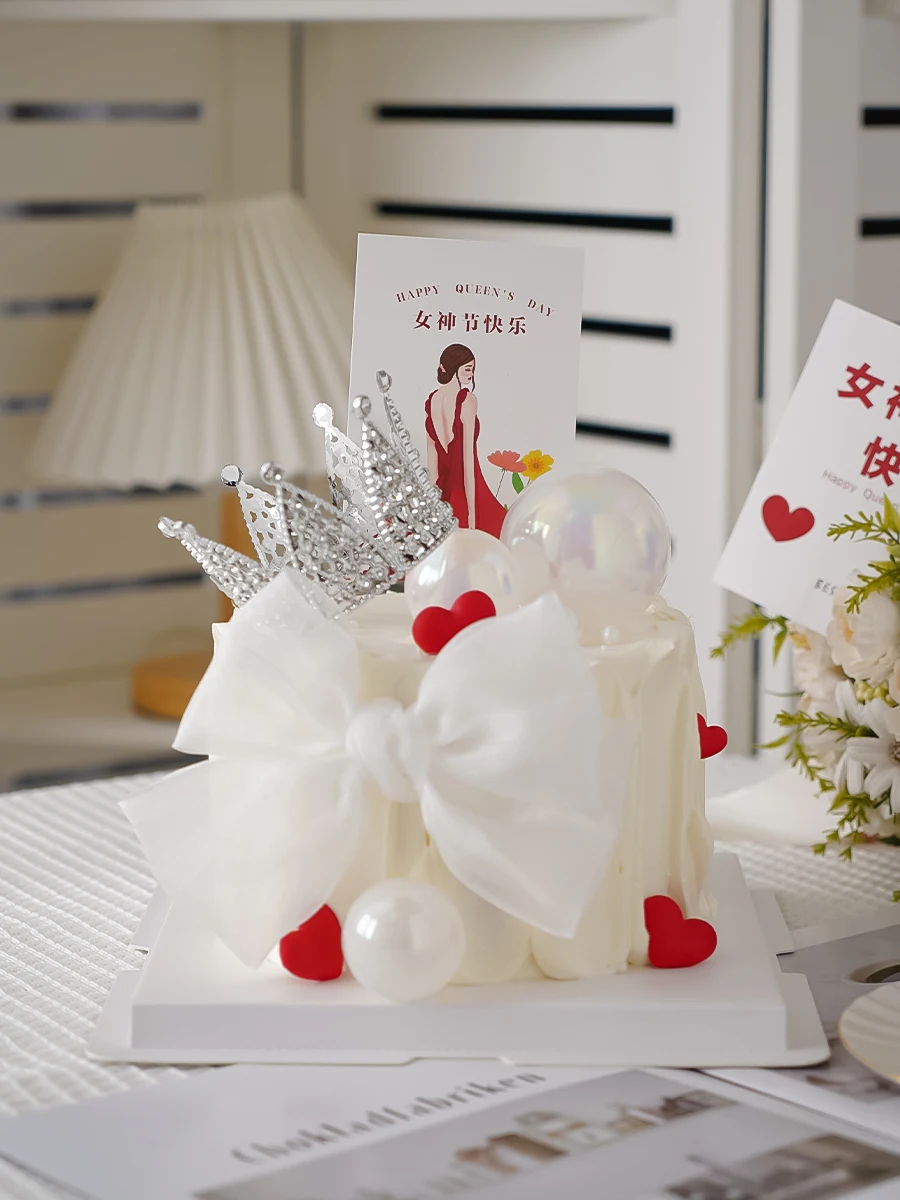 

Mother's Day Goddess Cake Topper Decoration Bow Ornament Love Queen's Gold Silver Rhinestone Crown Birthday Card Baking Supplies