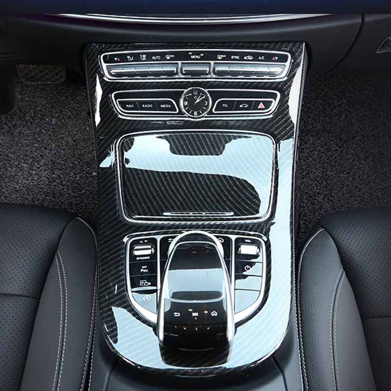 

For Mercedes Benz E Class W213 CLS 2016-2018 Car Center Console Gear Panel Frame Cover Trim Stickers ABS Carbon Fiber Sliver
