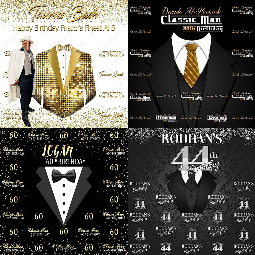 

Niholi Black Suits Gentleman Photography Backdrop 30th 40th 50th Birthday Father's Day Photo Background White Photo Booth Props