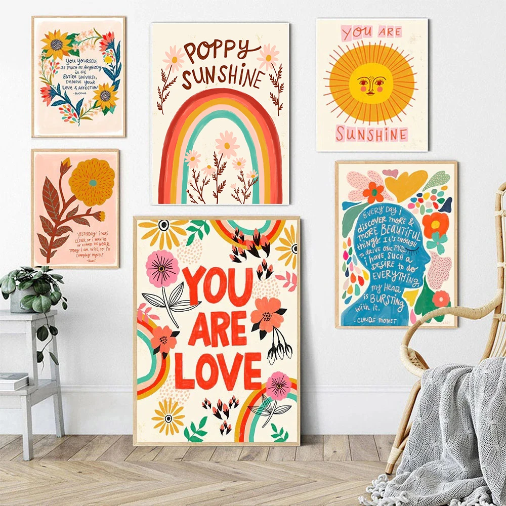 Вдохновляющая цитата цветочный дизайн холст картина красочная Бохо Радуга