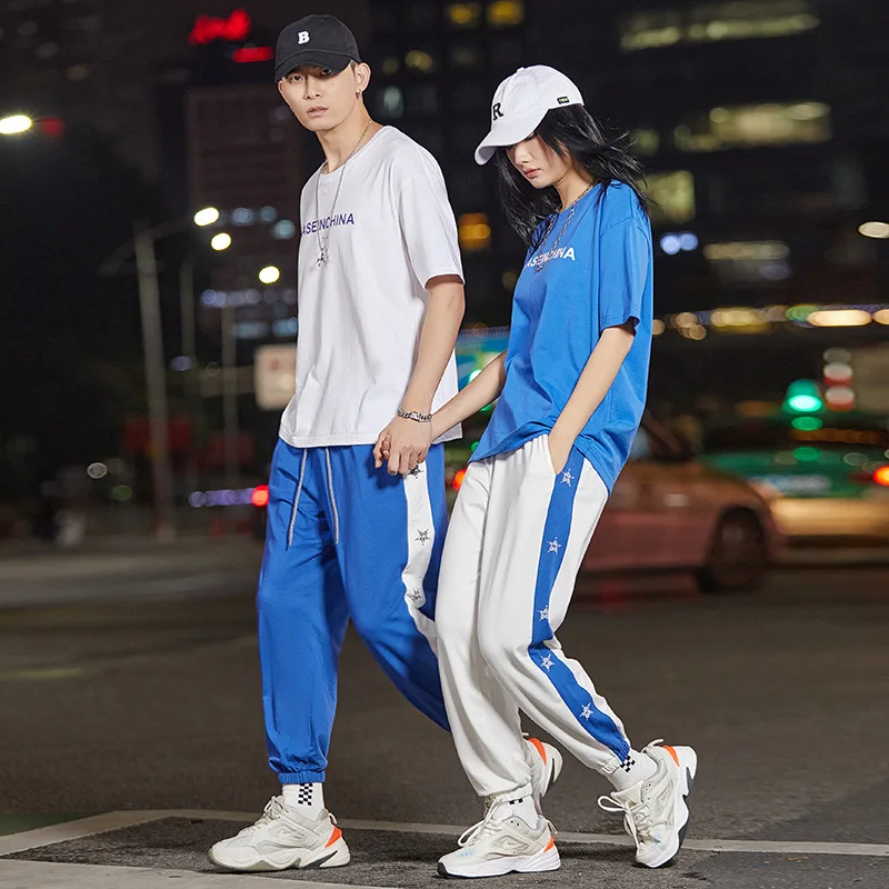 

National Fashion Sports Suit 2022New Korean Style Cropped PantsTT-shirt Stitching Hong Kong Style Casual Two-Piece Suit Short Sl