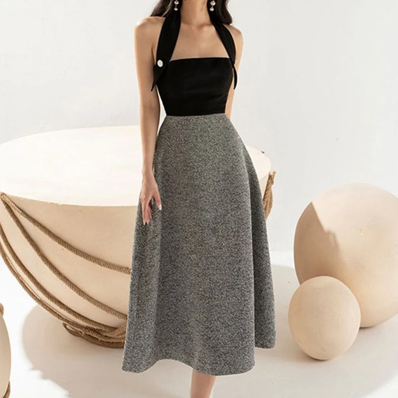 

Женское винтажное платье без рукавов, модельное дизайнерское облегающее клетчатое платье составного кроя с высокой талией и воротником-халтером, лето 2023