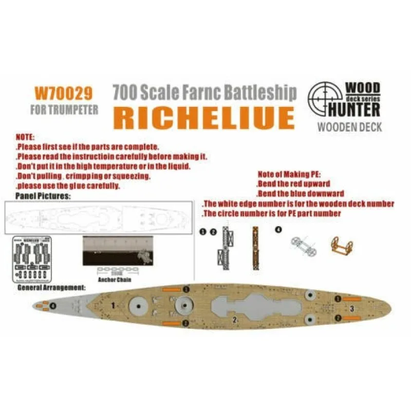 

Охотник W70029 1/700 деревянный палубный военный корабль RICHELIEU для TRUMPETER 05750
