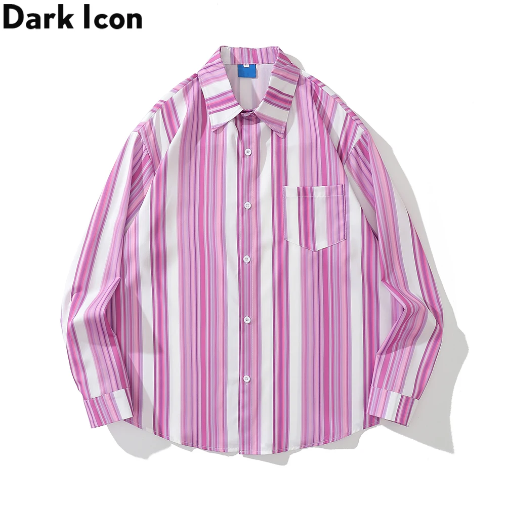 

Dark Icon Classic Stripe Hawaiian Shirt Long Sleeve Button Up Man Blouse Male Top