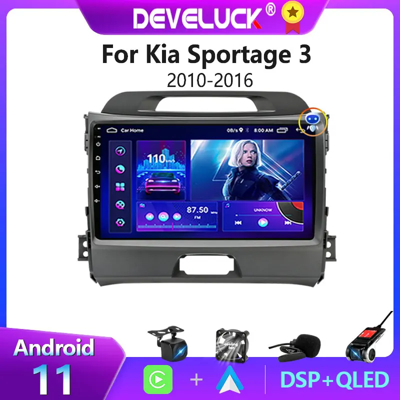 Radio Multimedia con GPS para coche, reproductor de vídeo con Android 11, 2 Din, estéreo, altavoces, pantalla, para Kia Sportage 3, 4, SL, 2010-2016
