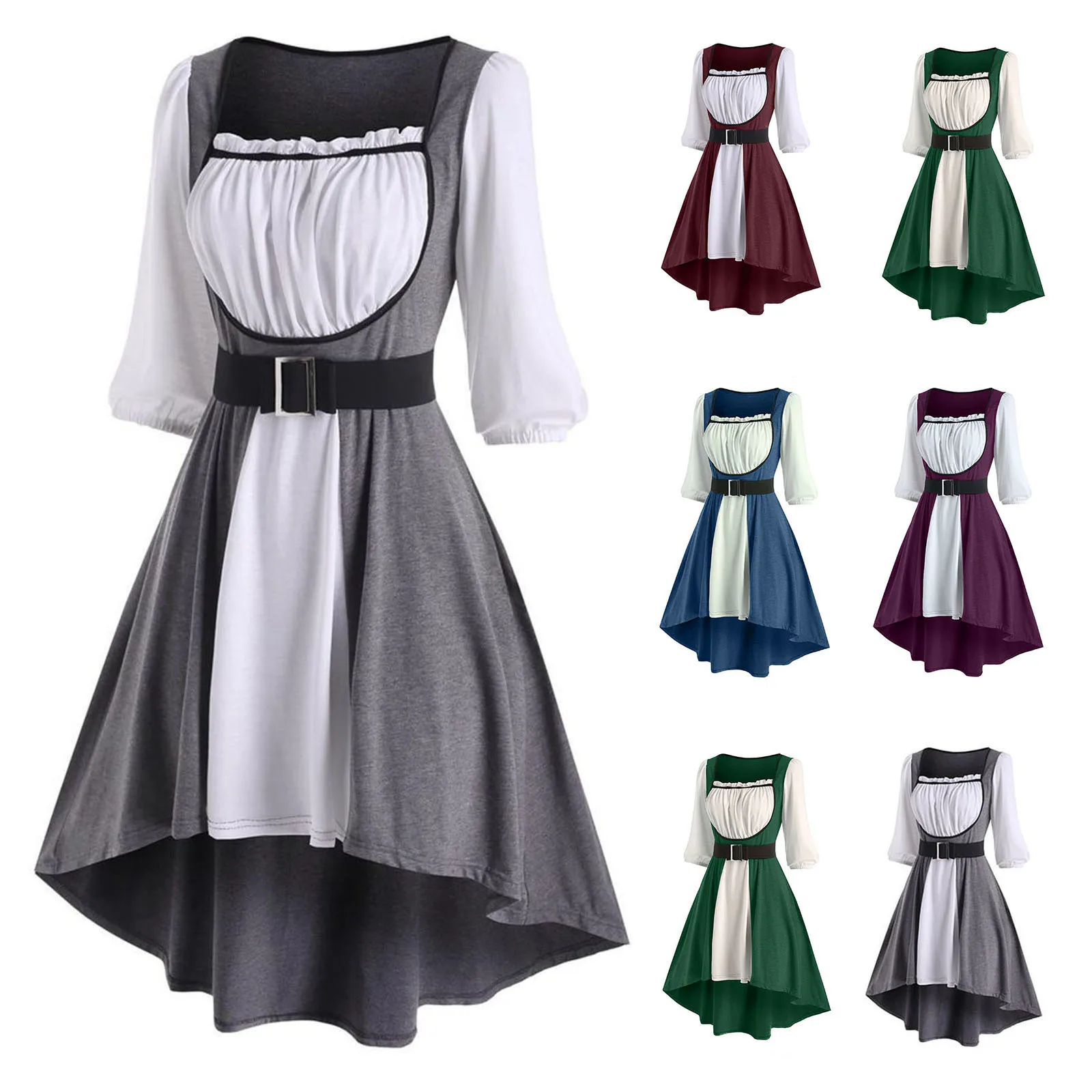 

Medieval Vintage Fairy Elf Costume For Women Palace Victoria Princess Bandage Christmas Ptachwork Party Dress Halloween Costume