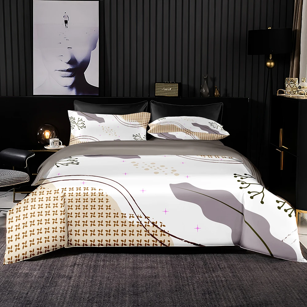 

2/3 Set Bedding Set Leisure Style,Gray Leaf Brown Windmill Print Duvet Cover 220x240,Premium Set with Pillowcase for King Queen