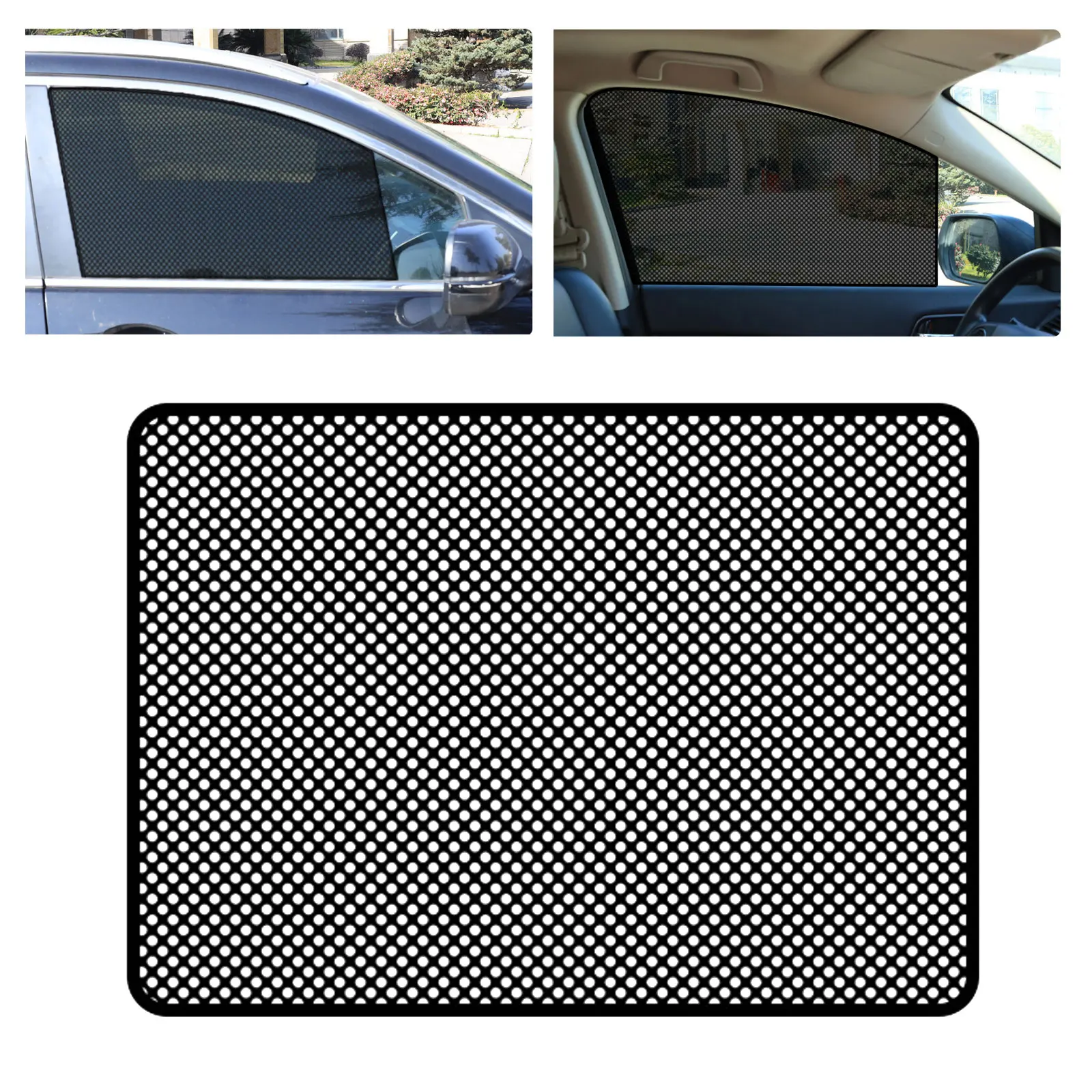

2PCS Car Side Window Sun Shades Stickers Sun Protection Window Sunscreen Cover Black PVC Sunshade with Small Holes 42x38cm