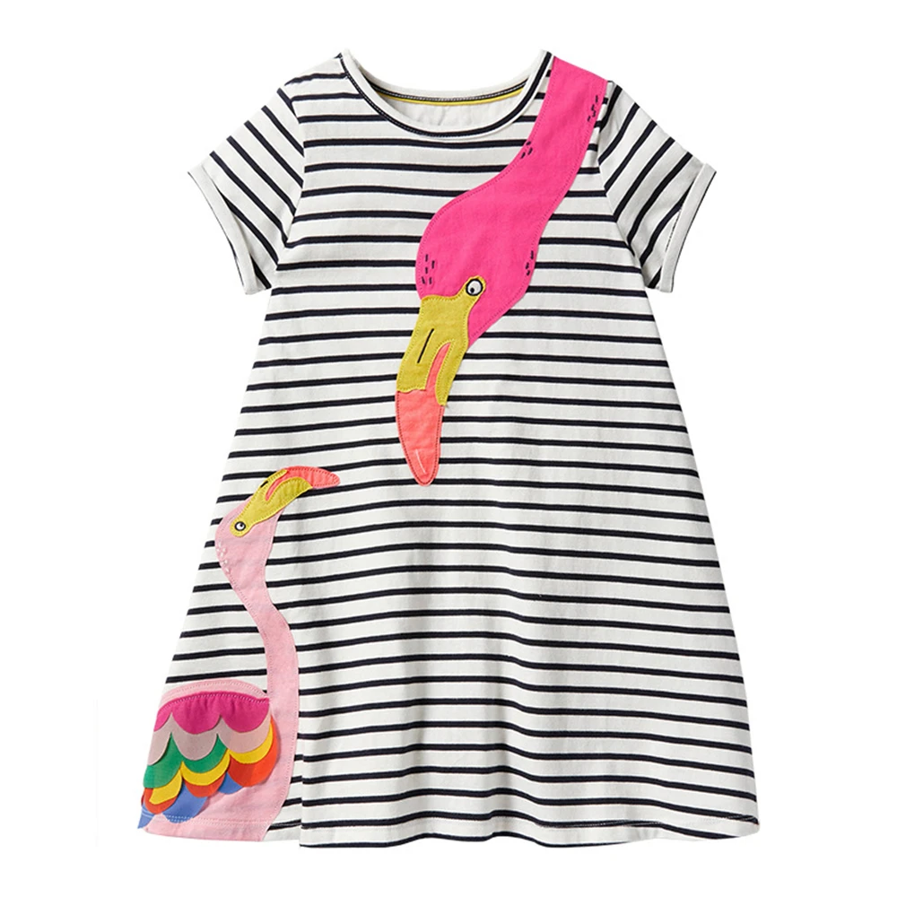 

Summer Casual 3D Cartoon Appliques Girls Dress Cotton O-Neck Kids Children Clothing Fashion 2022 for 3-8y