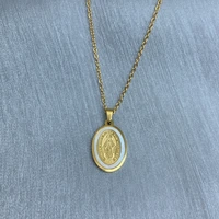 stainless steel gold plated oval medal religious virgin mary pendant necklace for women 2022 gift jewelry wholesale