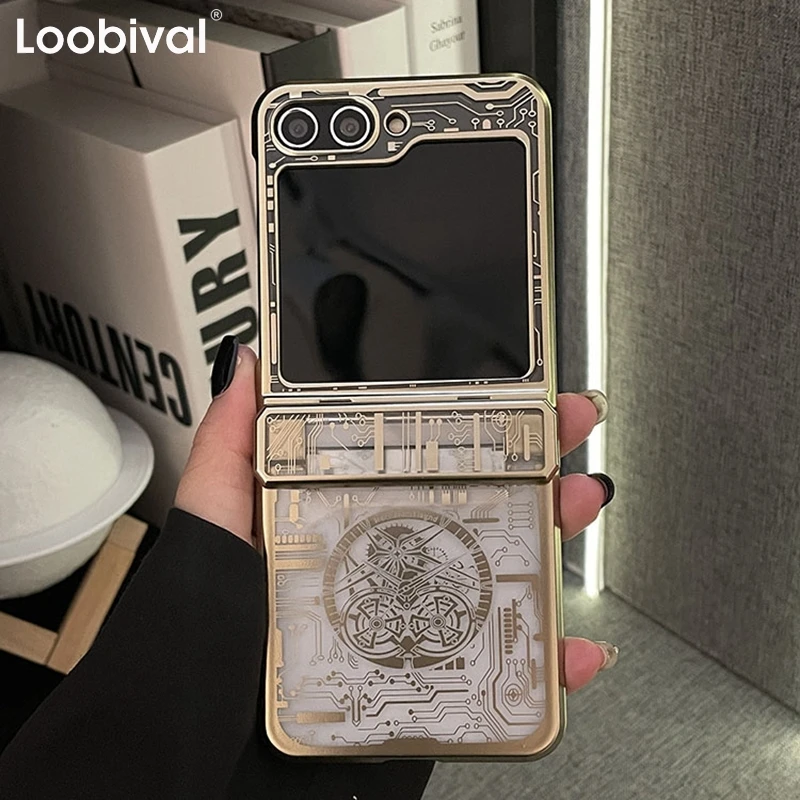 

For Galaxy Z Flip 5 ins New Circuit Pattern Case for Samsung Z Flip 4 Z Flip3 ZFlip 5 Z Flip4 Flip5 Clear Acrylic Plating Cover