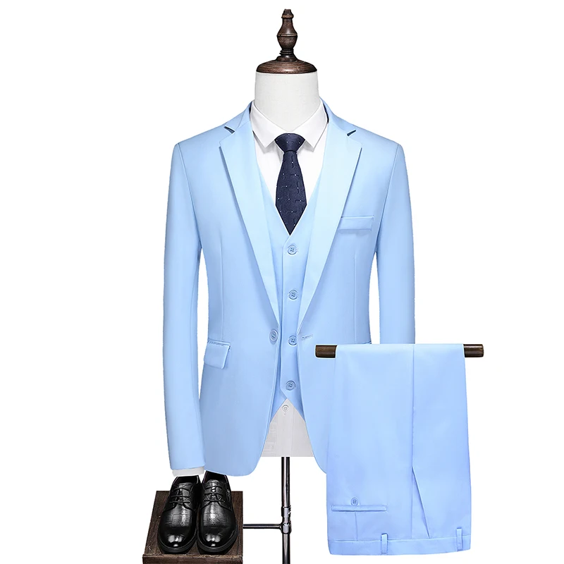 

3 PCS Suit Set Blazers Jacket Pants Vest / 2022 Fashion Men Casual Boutique Business Solid Color Three Piece Wedding Dress Coat