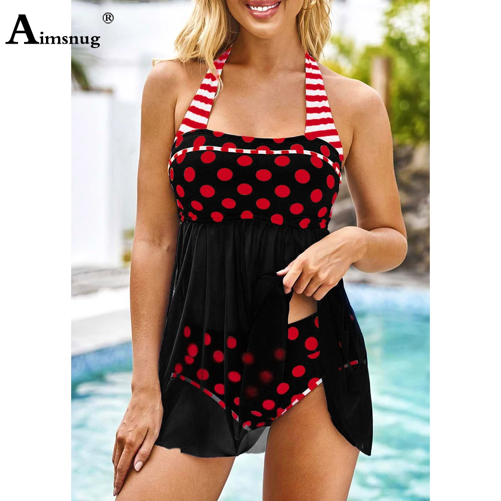 

Aimsnug Women Tankini Sets Ladies Two Pieces Swimwear European Style Fashion Dots Swimsuits Sexy Push Up 2PCS Swim Clothing 2022