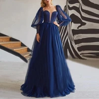 on zhu elegant puff sleeves blue dot tulle evening dress sweetheart evening gown formal floor length robes de soir%c3%a9e %d9%81%d8%b3%d8%a7%d8%aa%d9%8a%d9%86 %d8%a7%d9%84